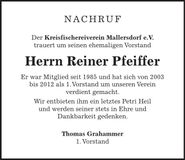 Traueranzeige Pfeiffer Reiner