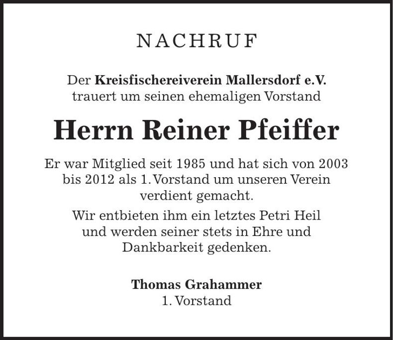 Traueranzeige Pfeiffer Reiner