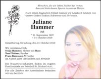 Traueranzeige Juliane Hammer