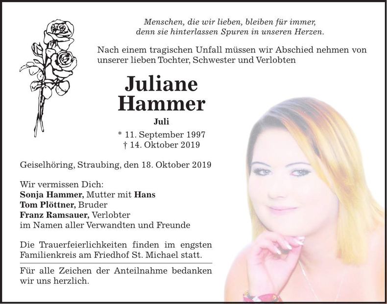 Traueranzeige Juliane Hammer