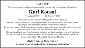 Traueranzeige Karl Kousal