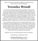 Traueranzeige Veronika Weindl