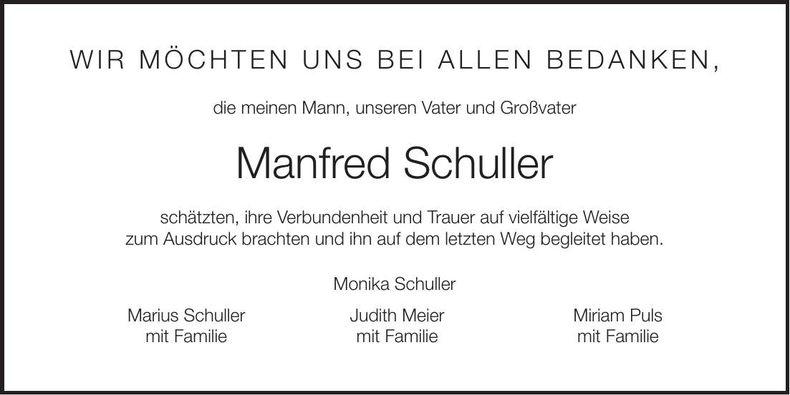 Traueranzeige Manfred Schuller