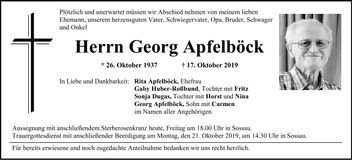 Traueranzeige Georg Apfelböck