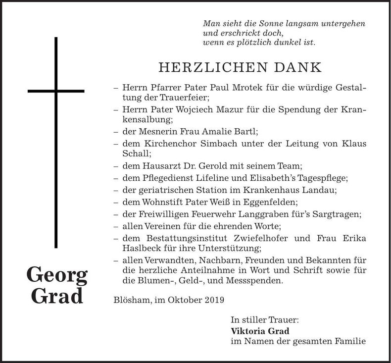 Traueranzeige Georg Grad