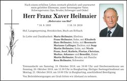 Traueranzeige Franz Xaver Heilmaier
