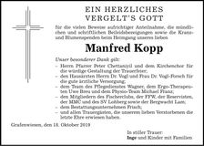 Traueranzeige Manfred Kopp