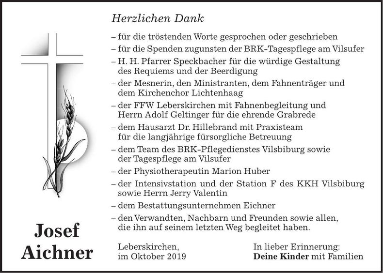 Traueranzeige Josef Aichner