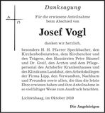 Traueranzeige Josef Vogl