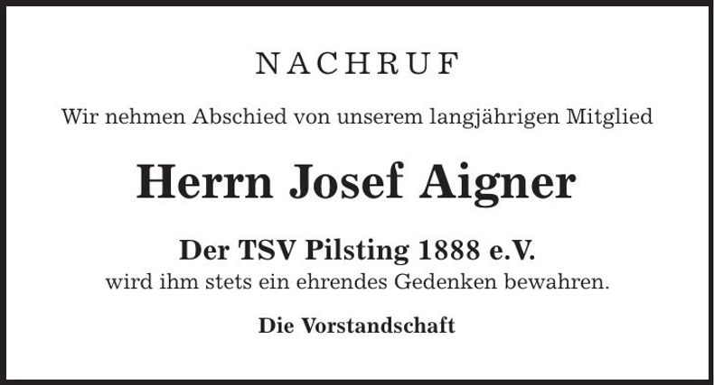 Traueranzeige Josef Aigner