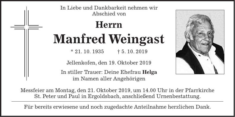 Traueranzeige Manfred Weingast