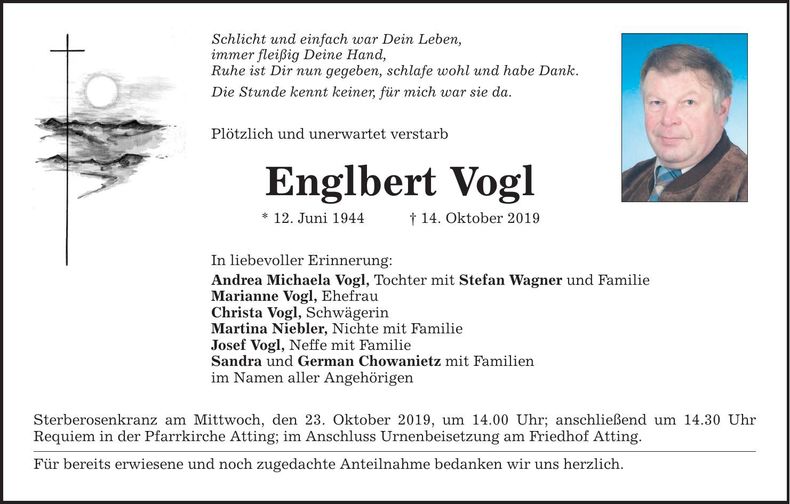 Traueranzeige Englbert Vogl