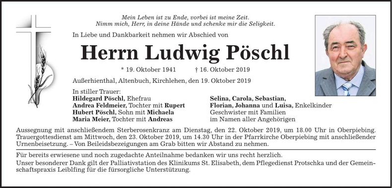 Traueranzeige Ludwig Pöschl