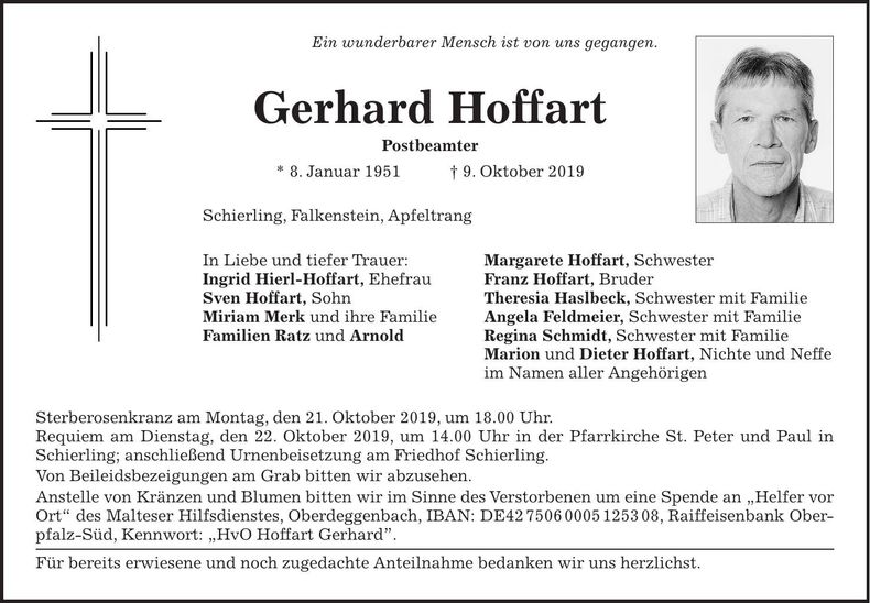 Traueranzeige Gerhard Hoffart