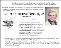 Traueranzeige Annemarie Nettinger