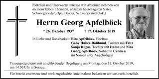 Traueranzeige Georg Apfelböck