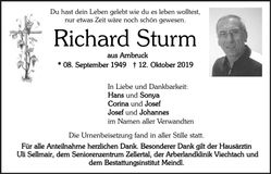Traueranzeige Richard Sturm