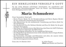 Traueranzeige Maria Schmuderer
