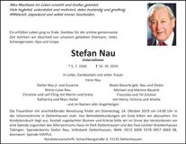 Traueranzeige Stefan Nau