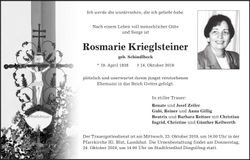 Traueranzeige Rosmarie Krieglsteiner
