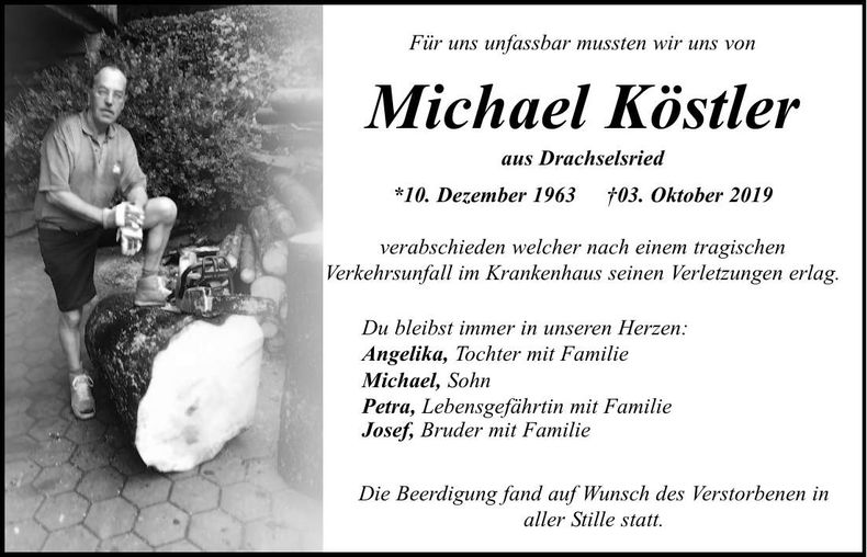 Traueranzeige Michael Köstler