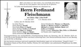 Traueranzeige Ferdinand Fleischmann