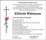 Traueranzeige Elfriede Wittmann
