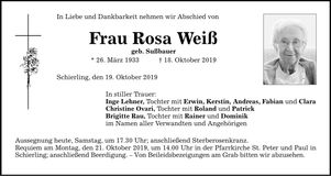Traueranzeige Rosa Weiß