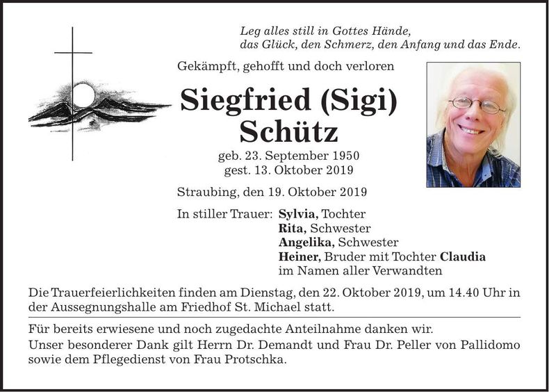 Traueranzeige Siegfried (Sigi) Schütz
