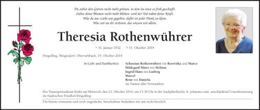 Traueranzeige Theresia Rothenwührer