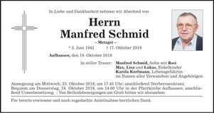 Traueranzeige Manfred Schmid
