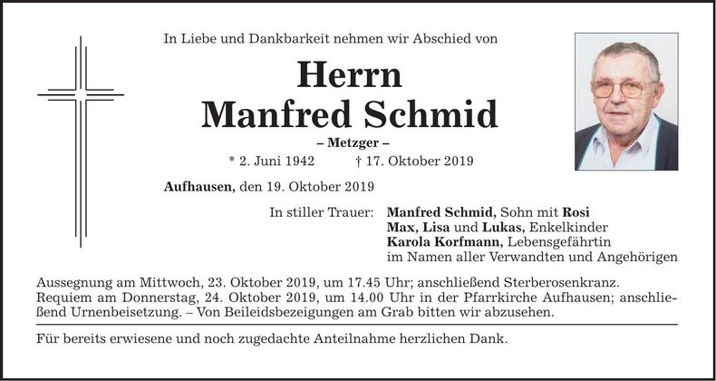 Traueranzeige Manfred Schmid