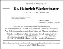Traueranzeige Heinrich Wackerbauer