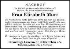 Traueranzeige Elisabeth Murr