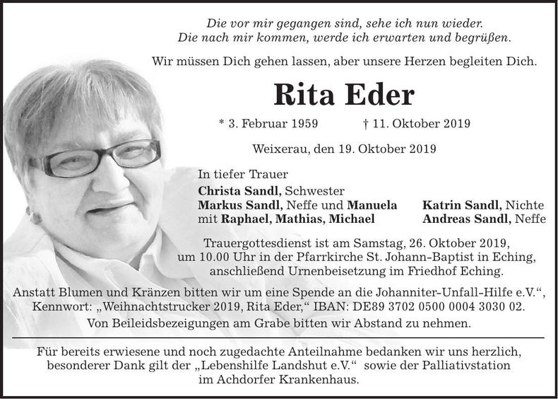 Traueranzeige Rita Eder