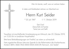 Traueranzeige Kurt Seider