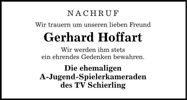 Traueranzeige Gerhard Hoffart