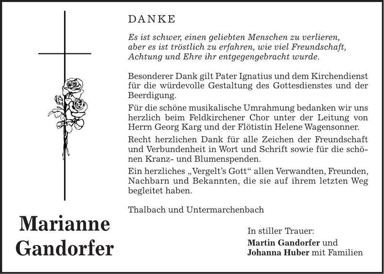 Traueranzeige Marianne Gandorfer