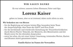 Traueranzeige Lorenz Kaiser
