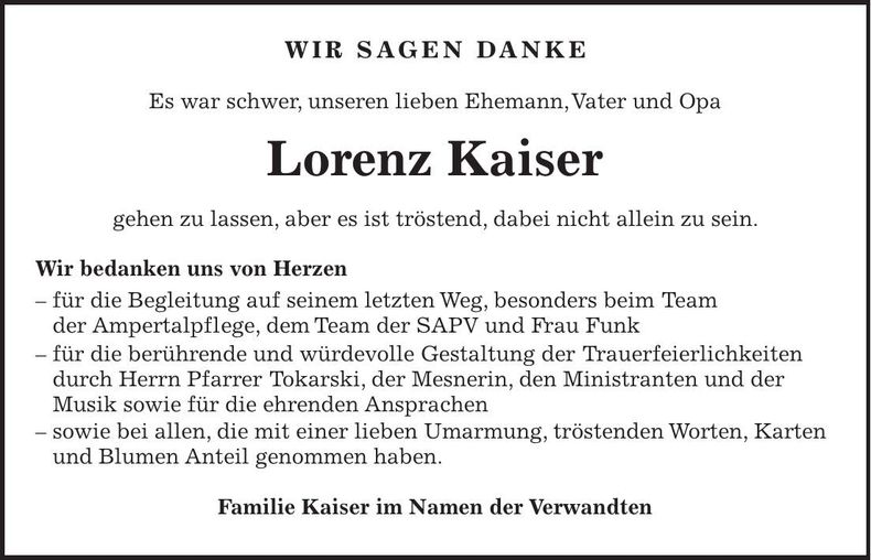 Traueranzeige Lorenz Kaiser