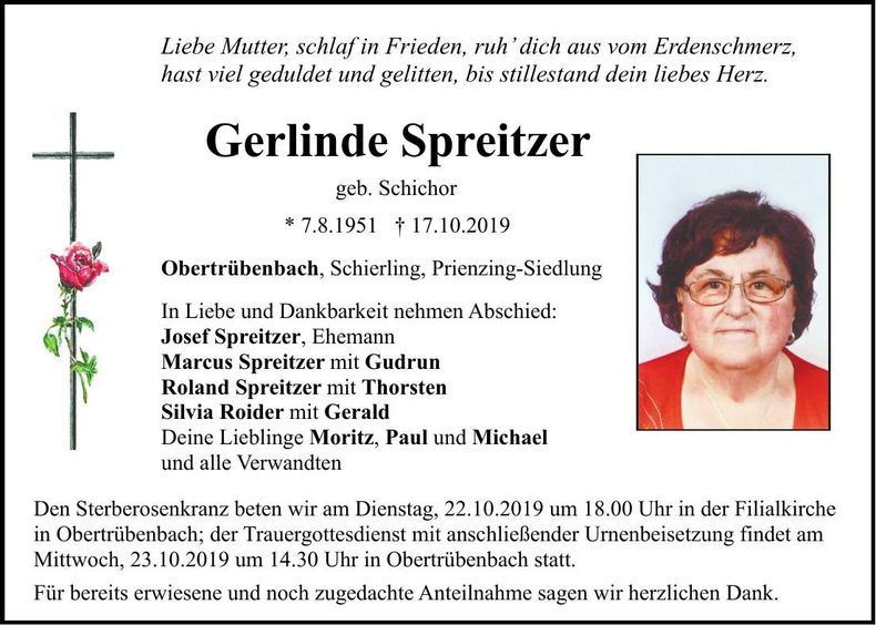 Traueranzeige Gerlinde Spreitzer