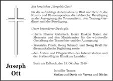 Traueranzeige Joseph Ott
