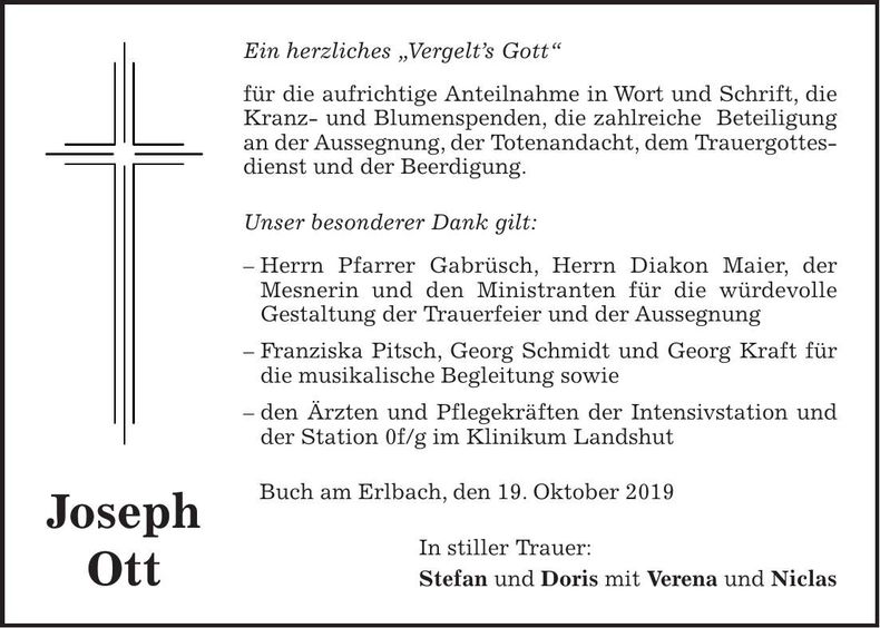 Traueranzeige Joseph Ott