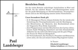 Traueranzeige Paul Landsberger