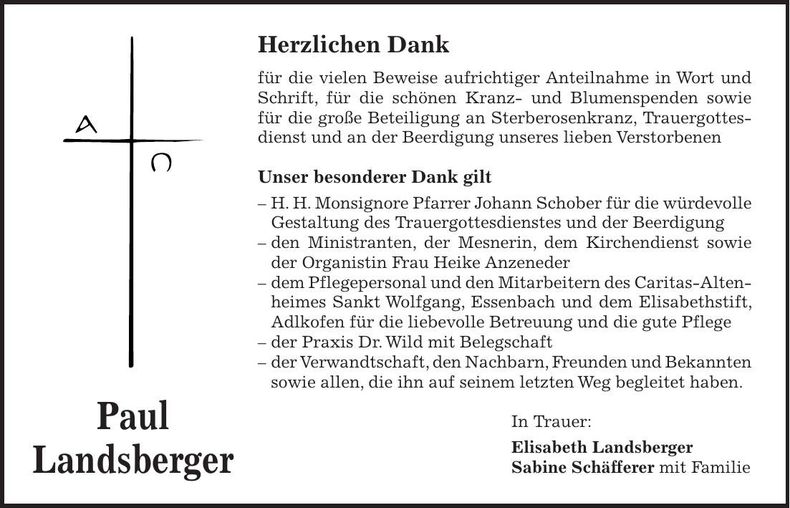 Traueranzeige Paul Landsberger