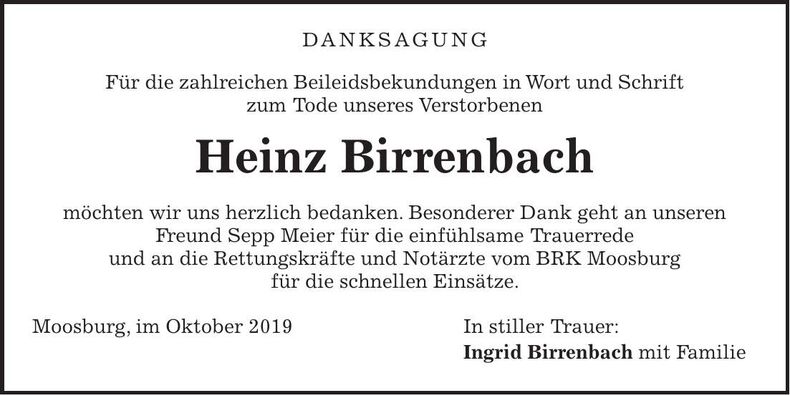 Traueranzeige Heinz Birrenbach