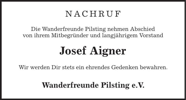 Traueranzeige Josef Aigner