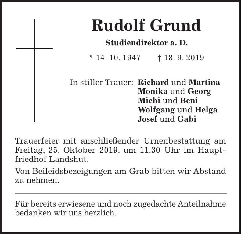 Traueranzeige Rudolf Grund