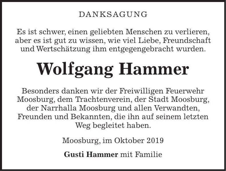 Traueranzeige Wolfgang Hammer