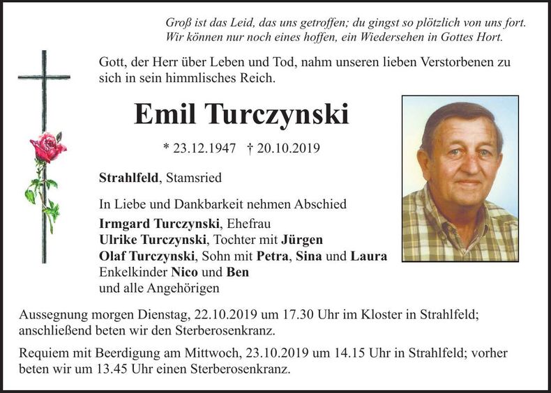 Traueranzeige Emil Turczynski